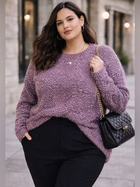 GEORGE Speckled Bouclé Knit Sweater Purple Soft Pullover Sz XXL Plus Mauve  Cozy